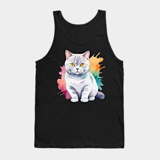 British Shorthair Cat Watercolor Drawing Tank Top